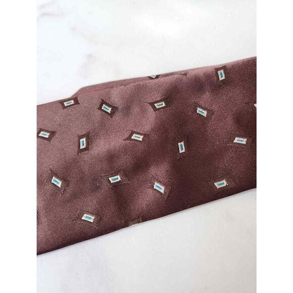 The Mens Store short retro 70s coffee brown geometric clip on tie - Picture 2 of 6